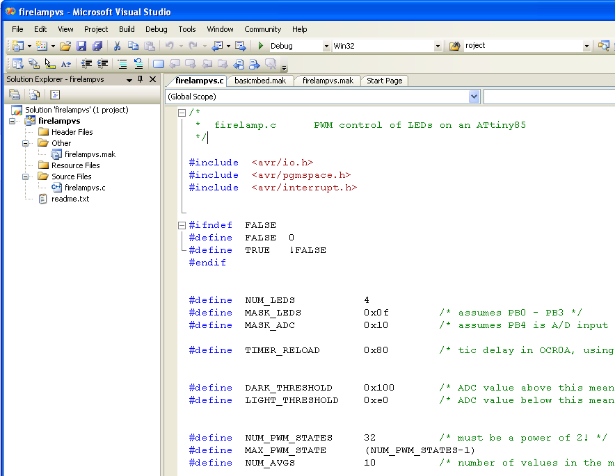 The firelampvs project in Solution Explorer The firelampvs project in Solution Explorer